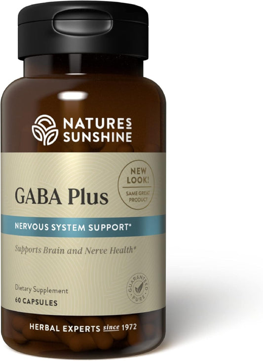 60-Capsule Nature's Sunshine GABA Plus: Kosher Brain & Nervous System Support for Relaxation & Peace