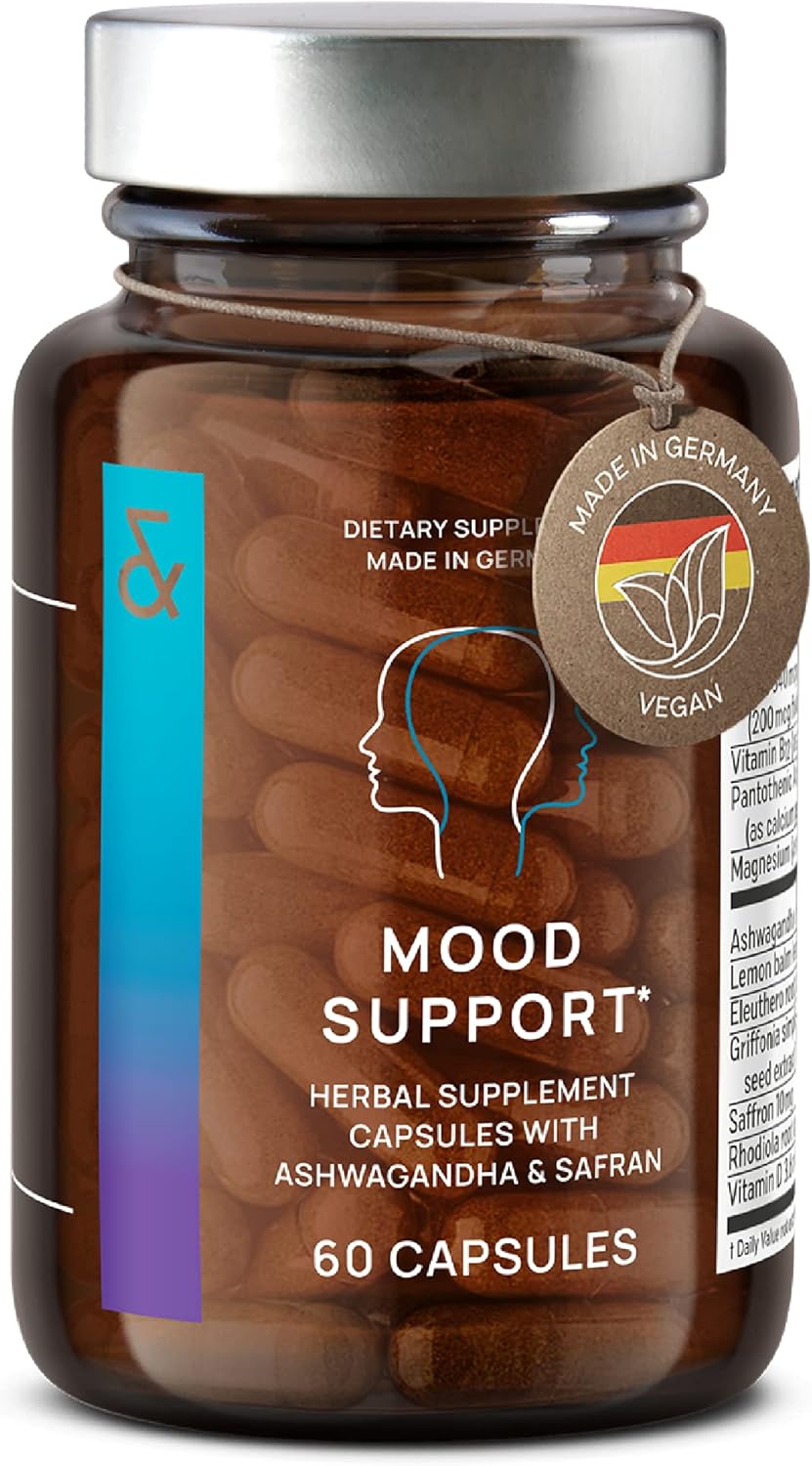 60 Capsules Mood Support Supplement with Ashwagandha, Saffron Extract, 5-HTP Griffonia, Siberian Ginseng, and Rhodiola rosea