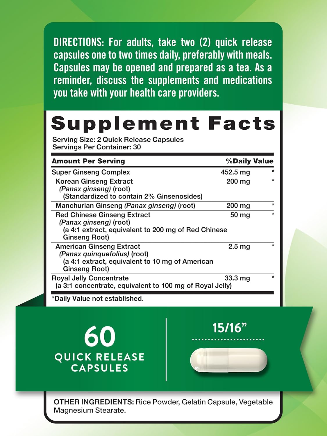 60 Capsules Nature's Truth Super Ginseng Complex with Royal Jelly | Non-GMO & Gluten Free Supplement