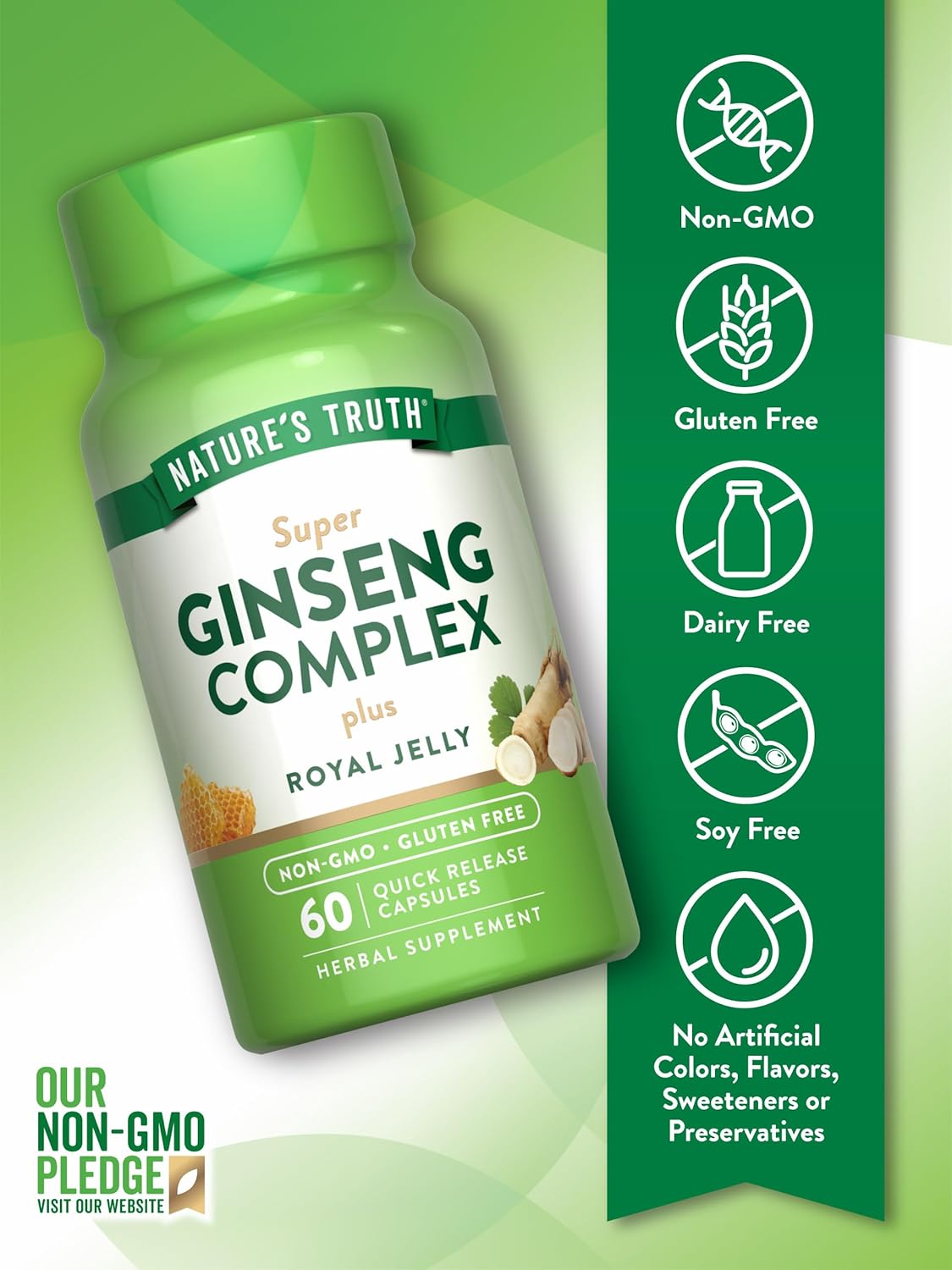 60 Capsules Nature's Truth Super Ginseng Complex with Royal Jelly | Non-GMO & Gluten Free Supplement