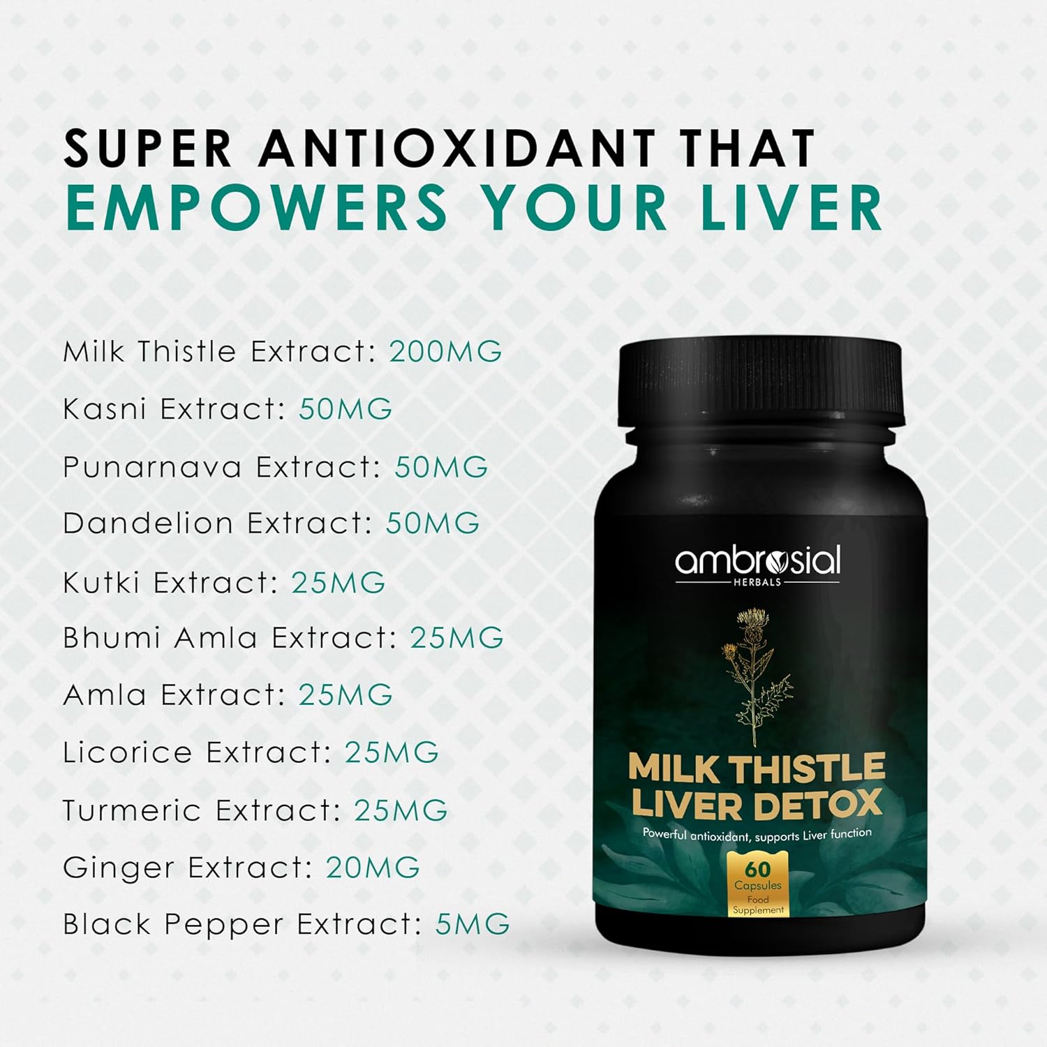 60 Capsules of AMBROSIAL Milk Thistle for Liver Support