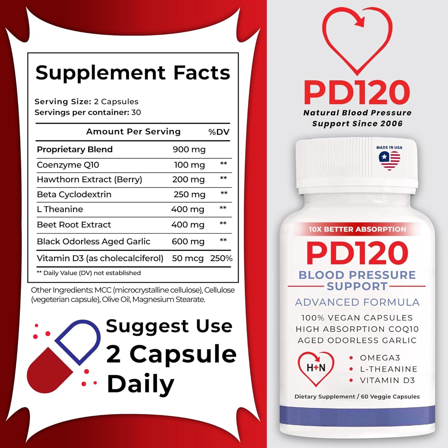 60 Capsules of Black Garlic Extract with COQ10 for Blood Pressure Support - PD120 Blood Pressure Supplements