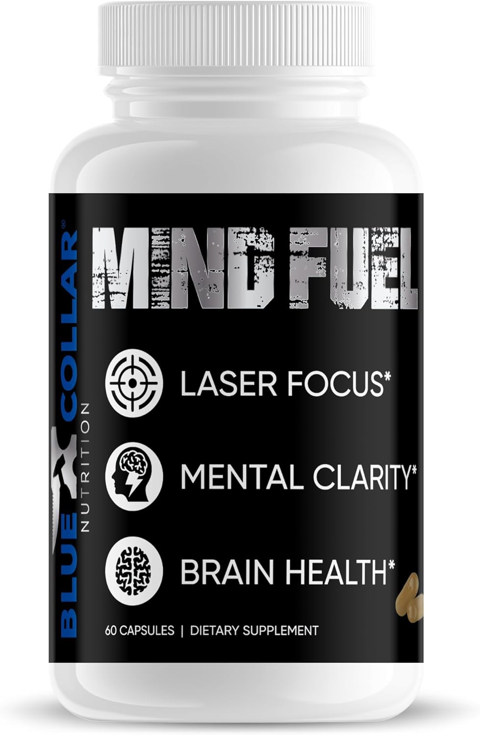 60 Capsules of Blue Collar Nutrition Mind Fuel Supplements to Boost Memory and Cognitive Function - Improve Mental Clarity and Brain Health for Increased Productivity