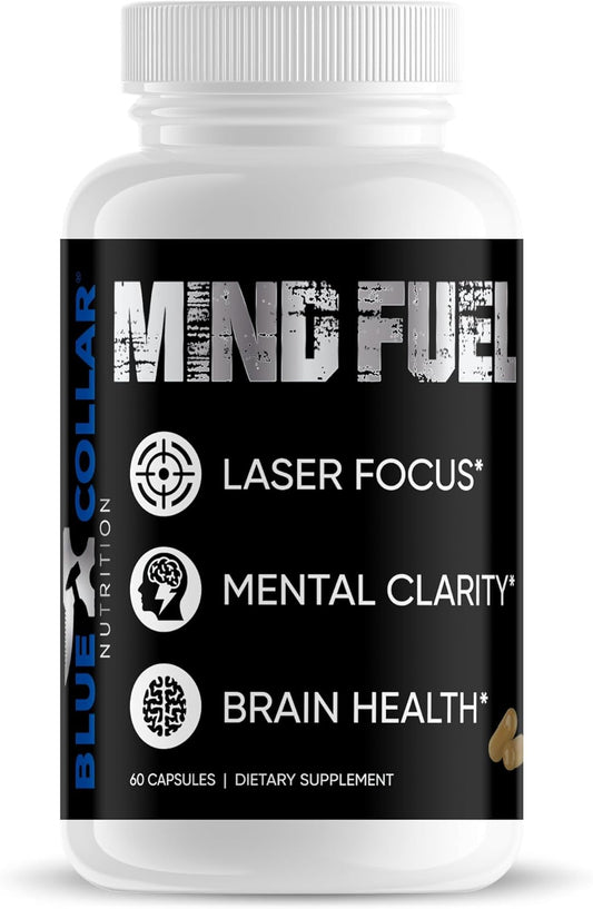 60 Capsules of Blue Collar Nutrition Mind Fuel Supplements to Boost Memory and Cognitive Function - Improve Mental Clarity and Brain Health for Increased Productivity