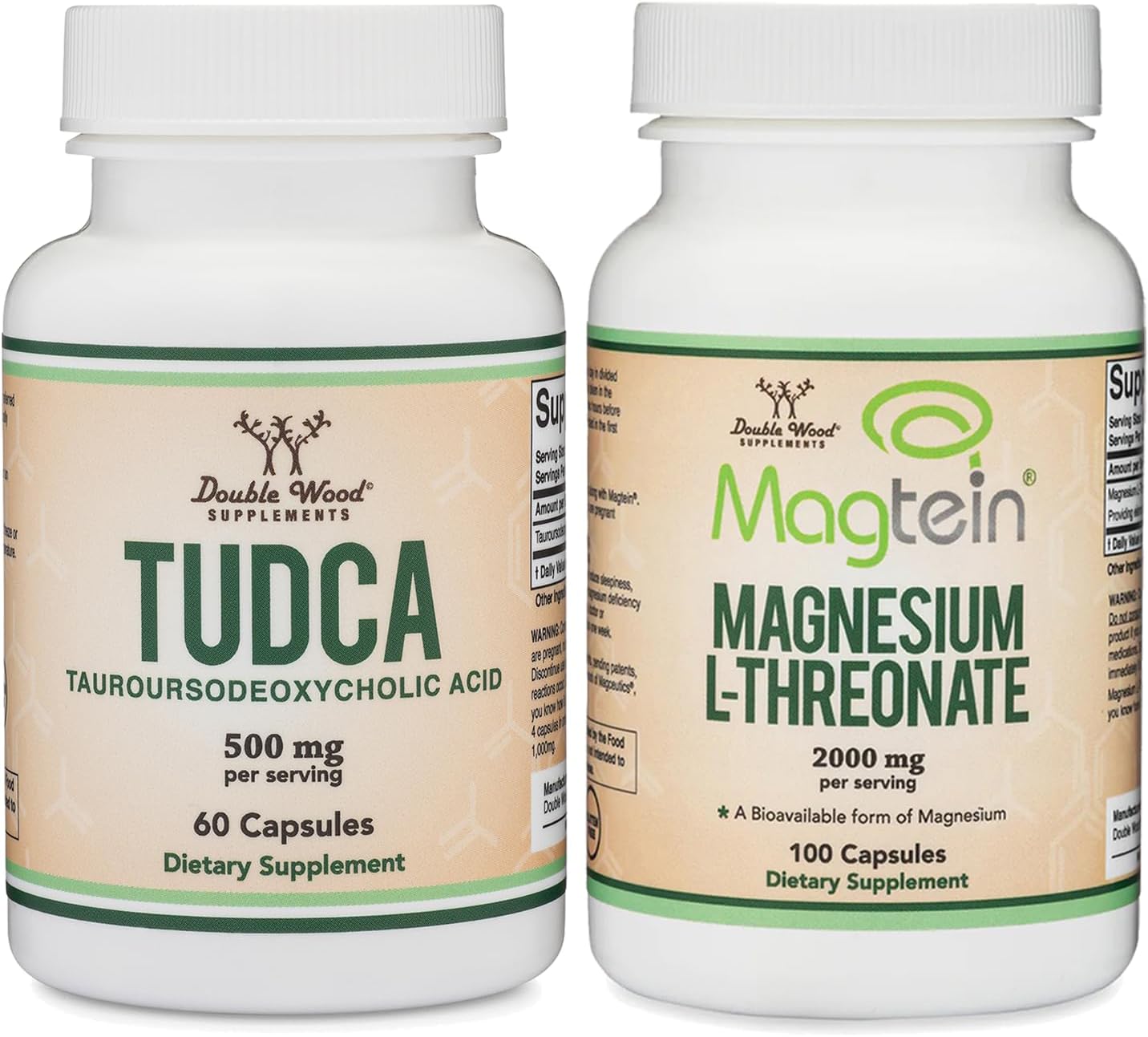 60 Capsules of Double Wood Supplements TUDCA Bile Salts & 100 Capsules of Magnesium L Threonate (Magtein)
