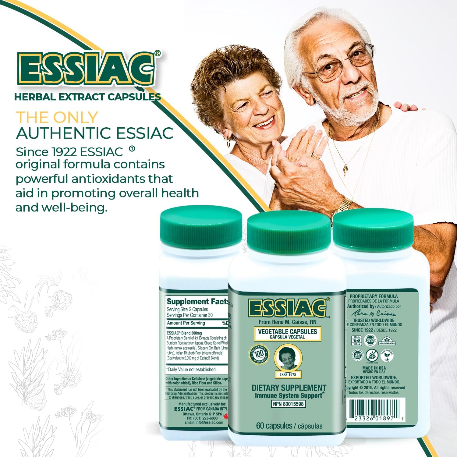 60 Capsules of ESSIAC Tea Herbal Extract Capsules for Overall Health & Well-Being - Antioxidant Blend (1922 Formula)