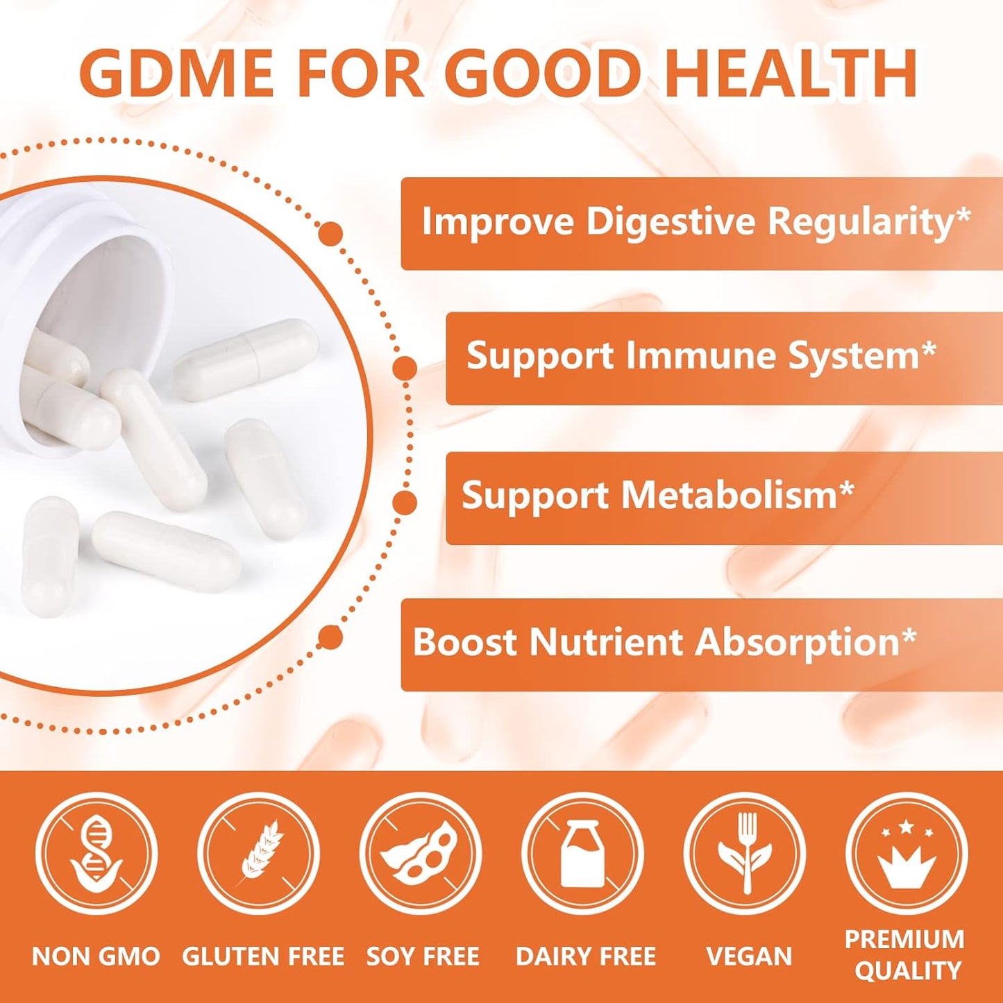 60 Capsules of GDME Probiotic Dietary Supplement: 120 Billion CFU, 18 Strains, 3 Prebiotics, Supports Digestive & Immune Health