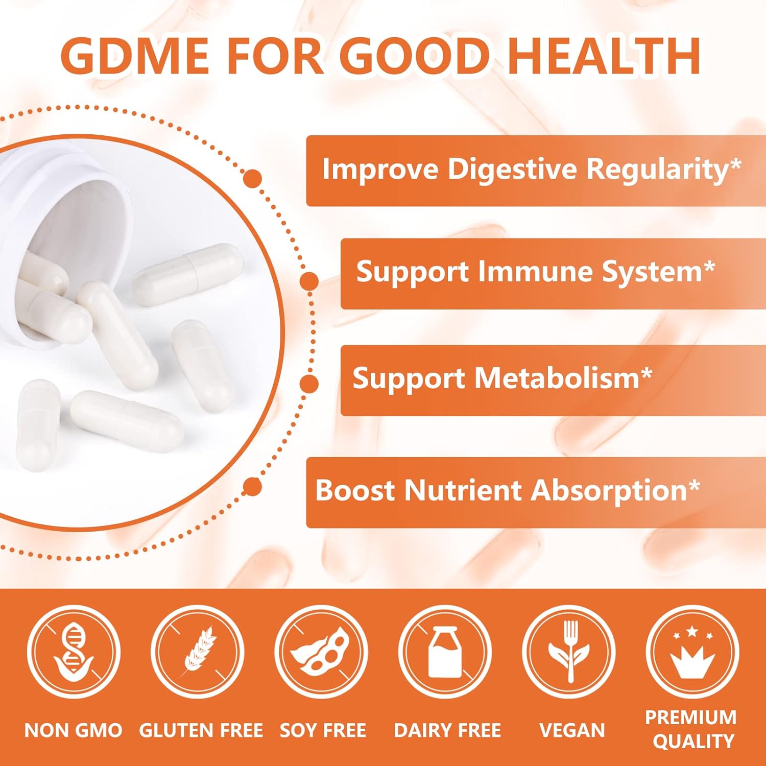 60 Capsules of GDME Probiotic Dietary Supplement: 120 Billion CFU, 18 Strains, 3 Prebiotics, Supports Digestive & Immune Health