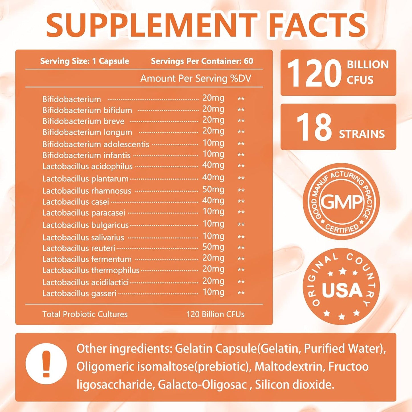 60 Capsules of GDME Probiotic Dietary Supplement: 120 Billion CFU, 18 Strains, 3 Prebiotics, Supports Digestive & Immune Health