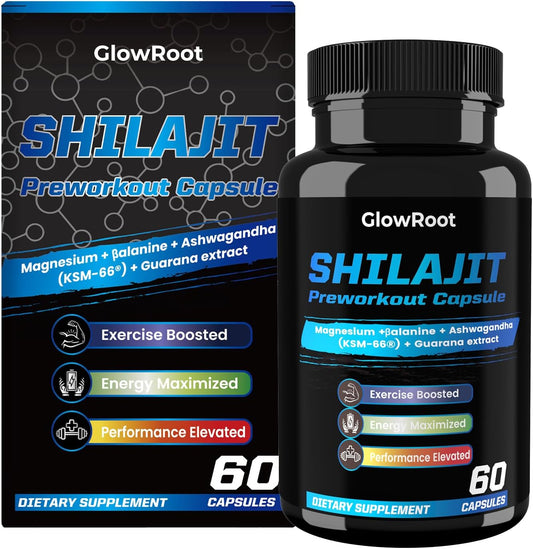 60 Capsules of GlowRoot Shilajit Extract with Fulvic Acid & 85+ Minerals - Non-GMO, Gluten Free, Vegan Friendly