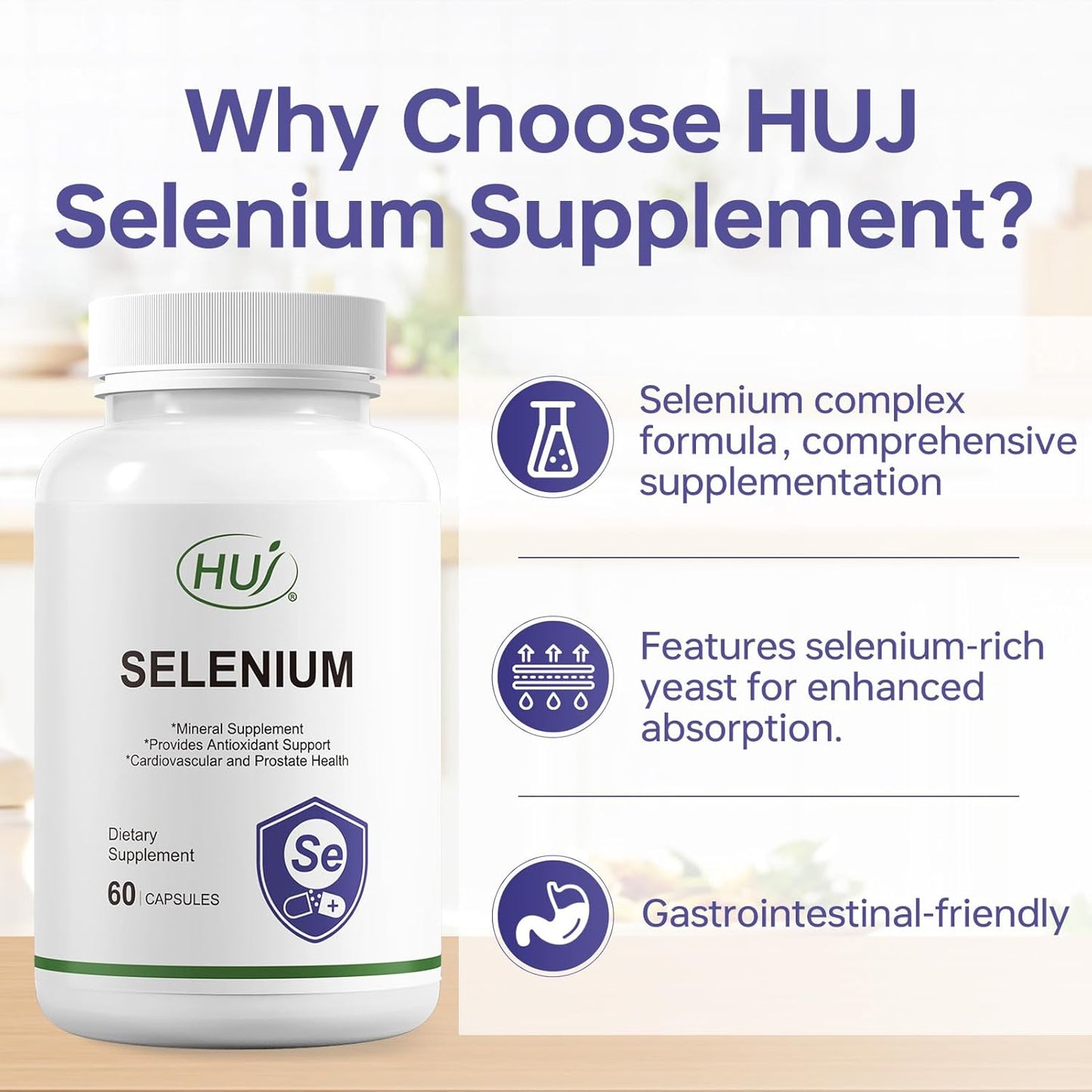 60 Capsules of HUJ Selenium Supplement for Antioxidant and Mineral Support
