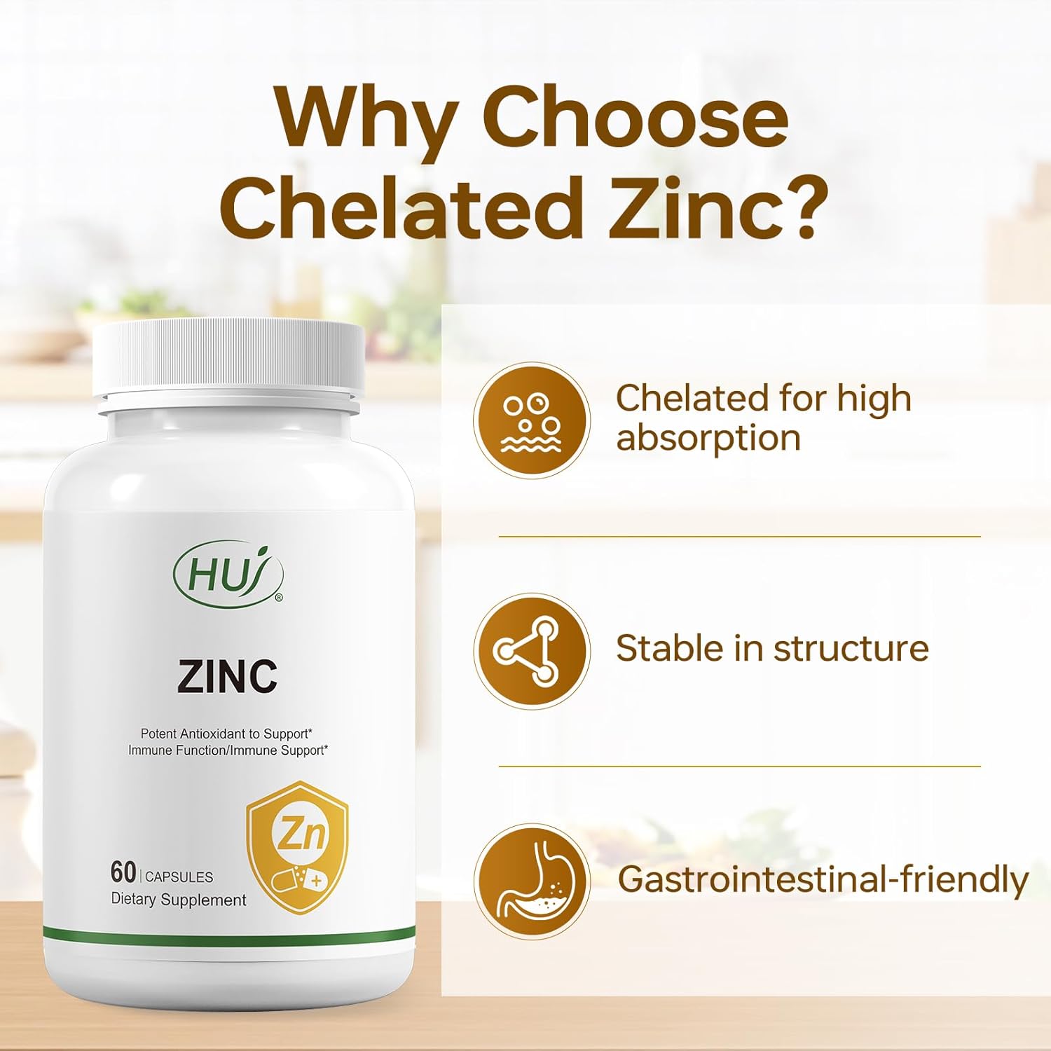 60 Capsules of HUJ Zinc: Powerful Antioxidant for Immune System Boost