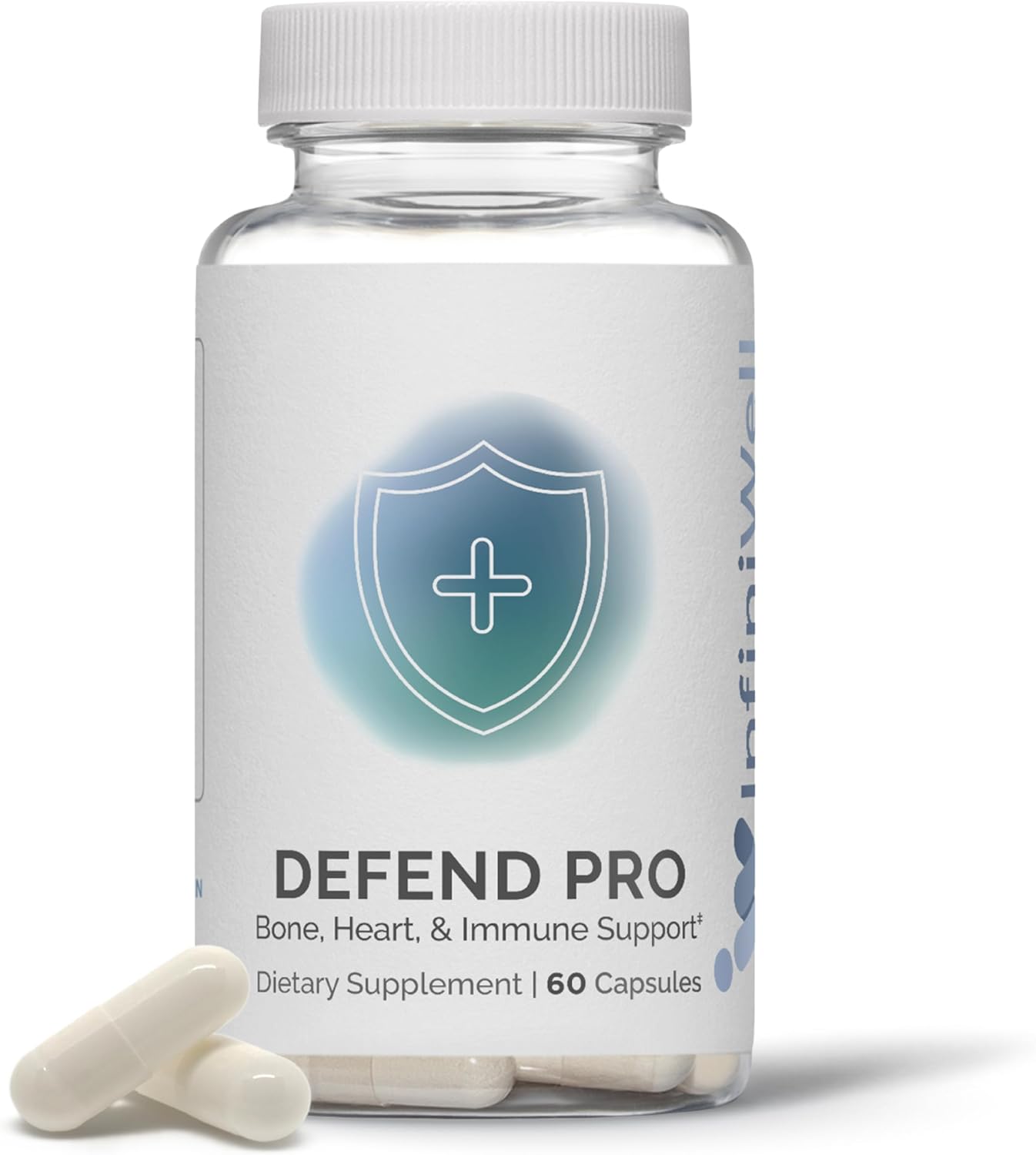 60 Capsules of InfiniWell Defend Pro: Bone, Heart & Immune Support - Vitamin A, D3, K2 for Cardiovascular & Immune Health - 60 Day Supply