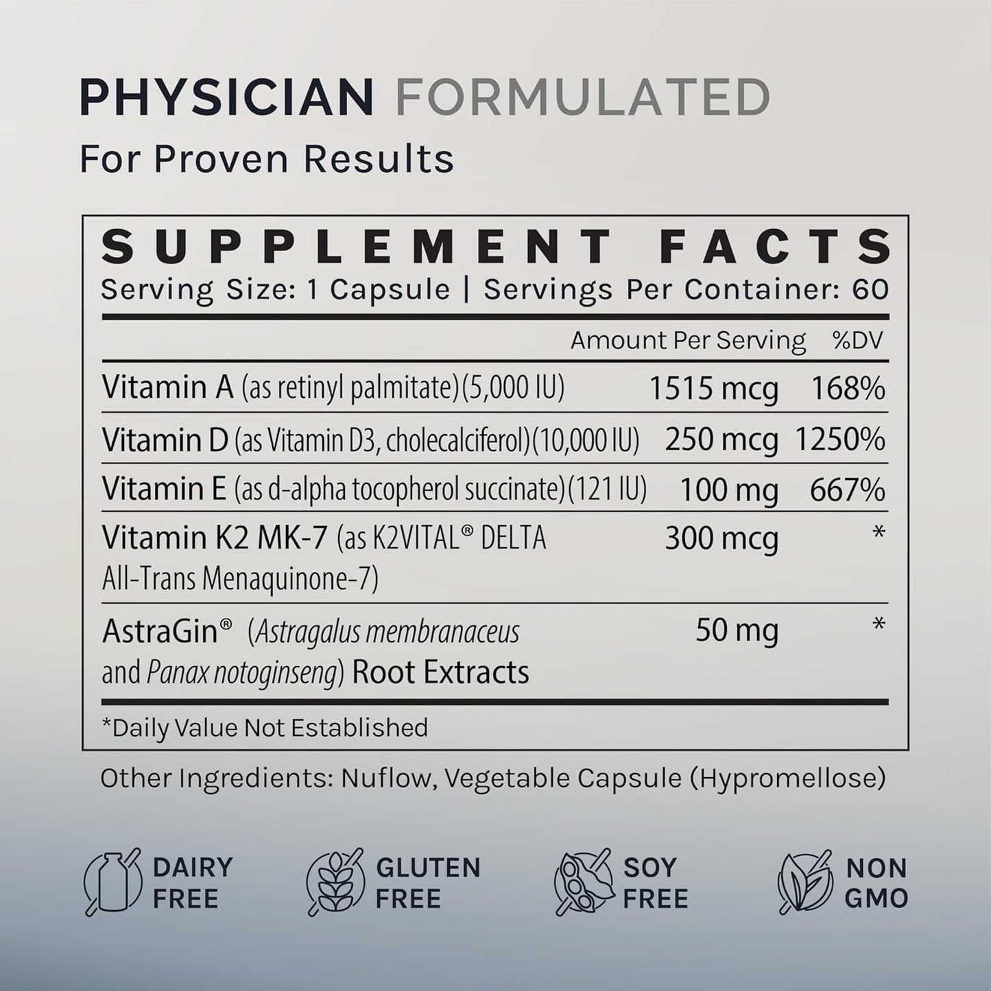 60 Capsules of InfiniWell Defend Pro: Bone, Heart & Immune Support - Vitamin A, D3, K2 for Cardiovascular & Immune Health - 60 Day Supply