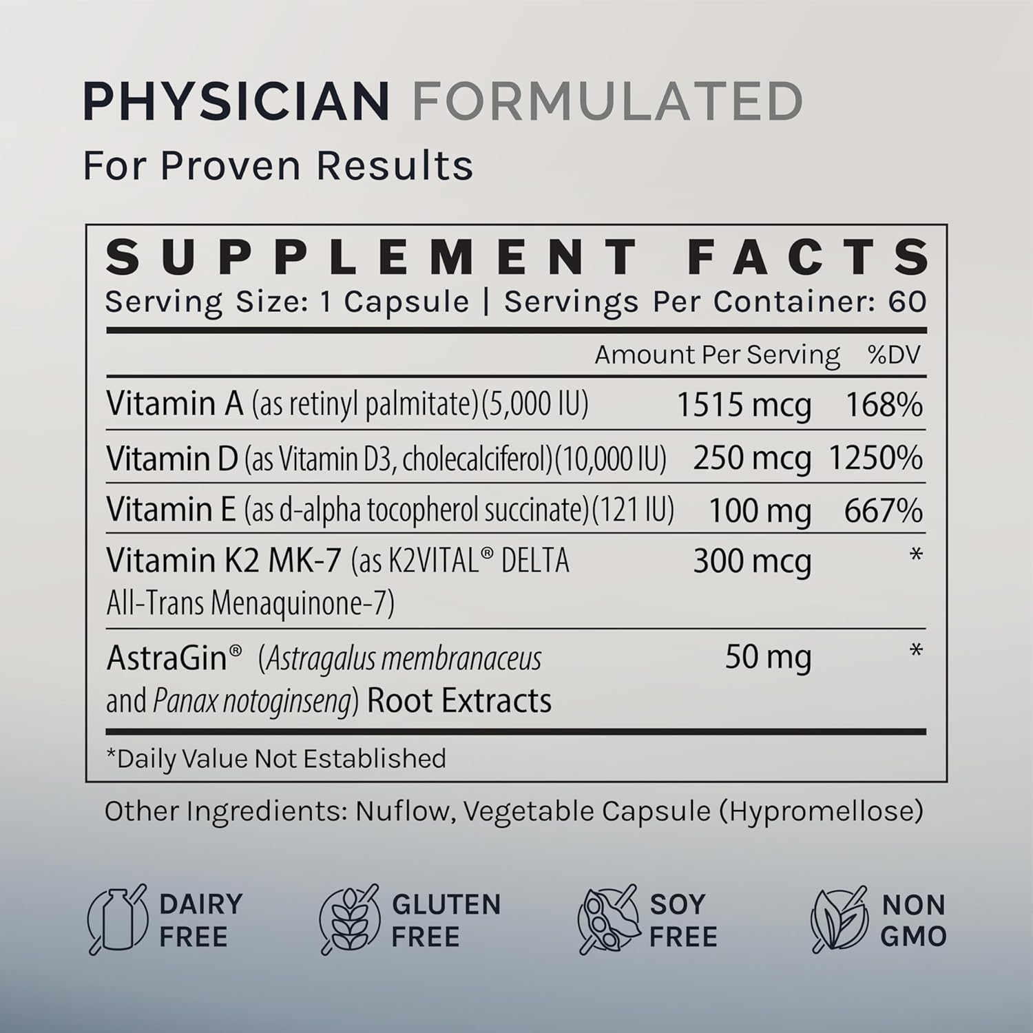 60 Capsules of InfiniWell Defend Pro: Bone, Heart & Immune Support - Vitamin A, D3, K2 for Cardiovascular & Immune Health - 60 Day Supply