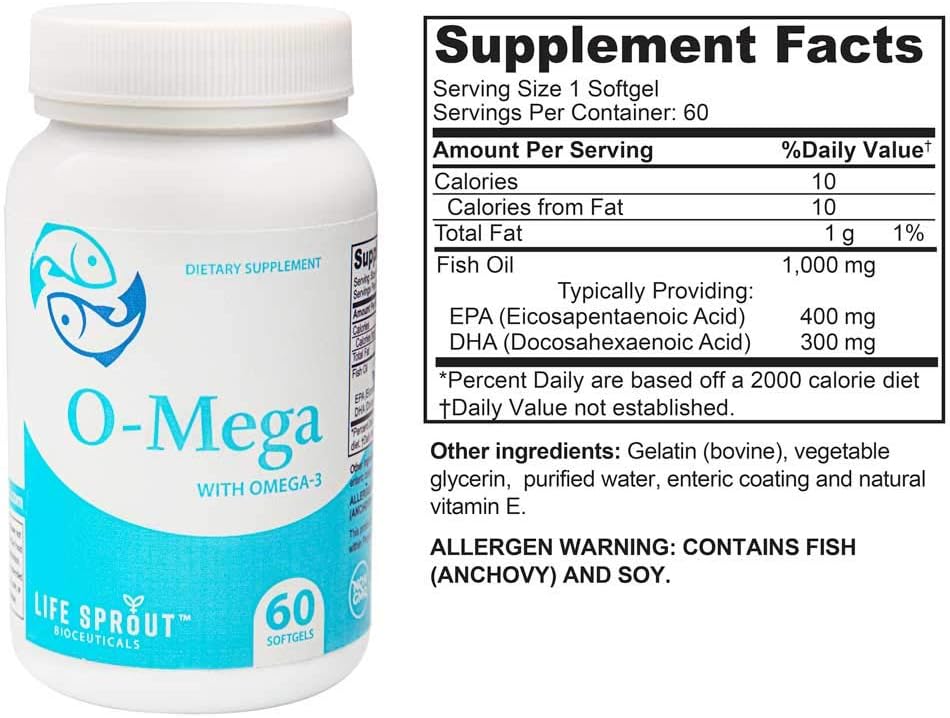 60 Capsules of Life Sprout Bioceuticals O-Mega Enteric Omega-3 with EPA/DHA Fish Oil Supplement
