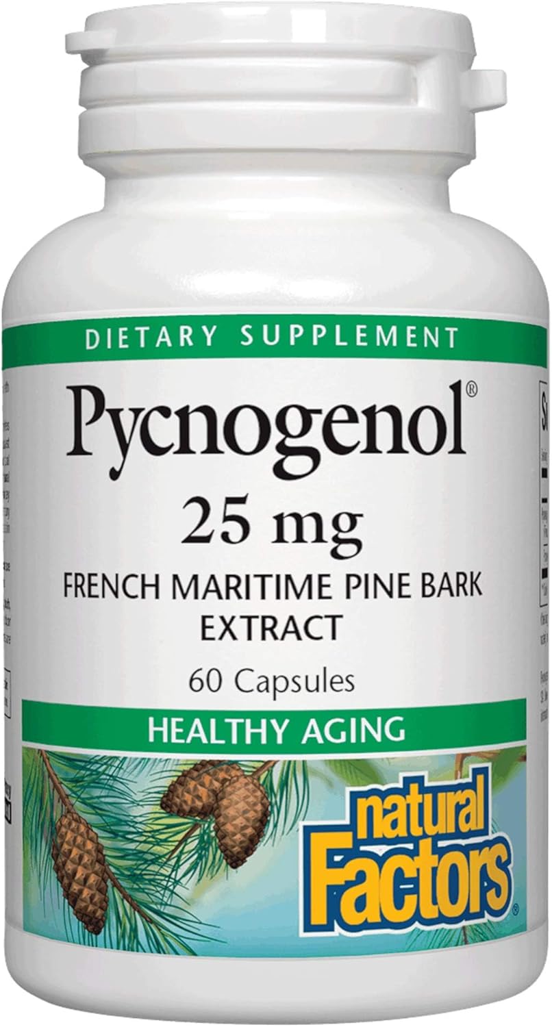 60 Capsules of Natural Factors Pycnogenol 25 mg Antioxidant Supplement for Supporting Healthy Aging