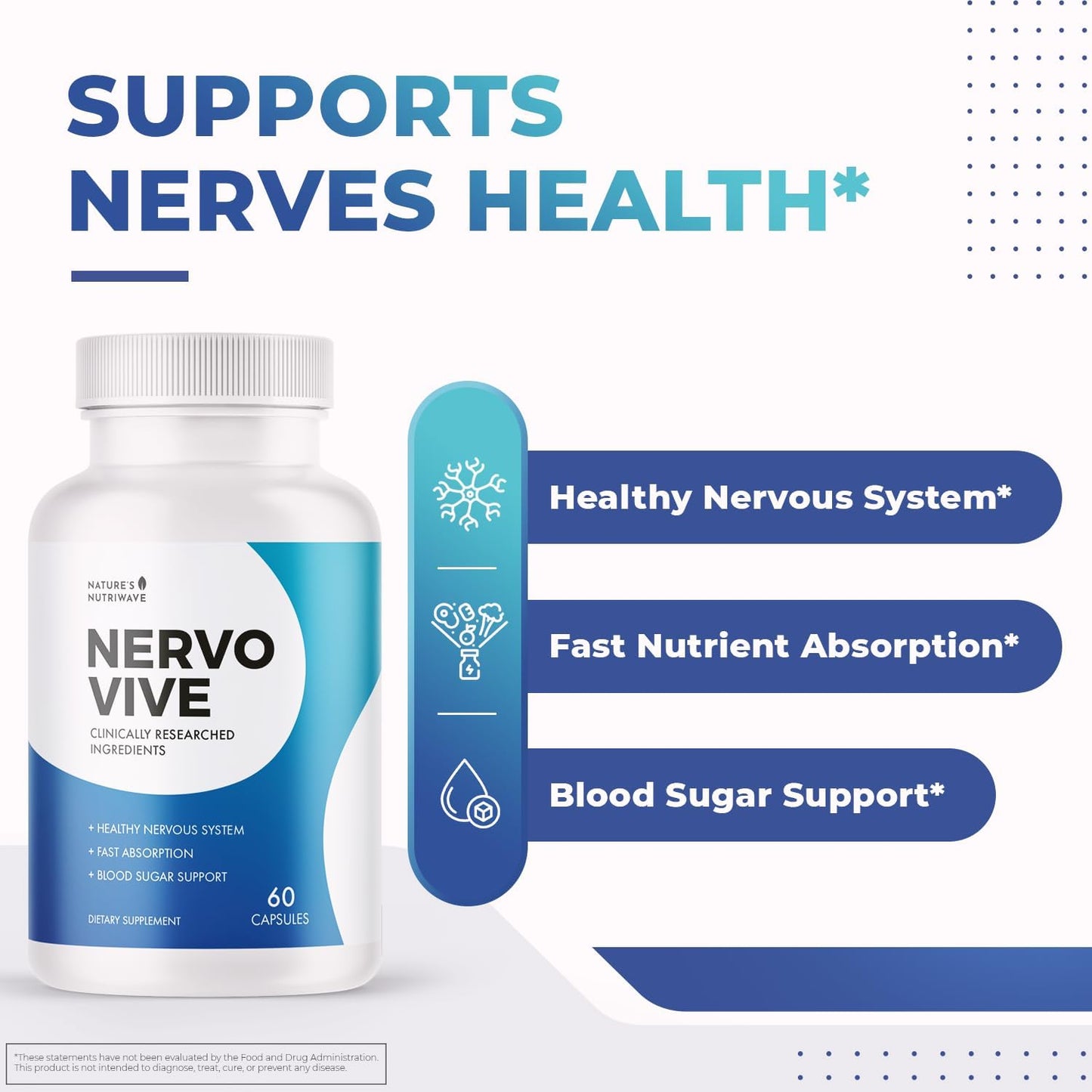 60 Capsules of Nature's NutriWave Nervovive Nerve Support Supplement - Advanced Formula for Nerve Health - All Natural Potent Supplement for Overall Wellness - 6 Month Supply