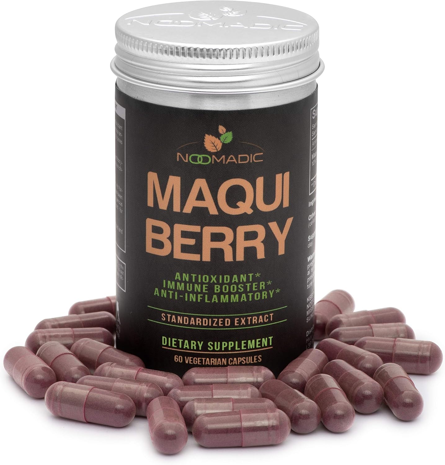 60 Capsules of Noomadic Maqui Berry with 500mg Each - High Antioxidant (ORAC) Support for Immune System, Tear Production, and Dry Eyes - Standardized Extract with 10% Anthocyanins