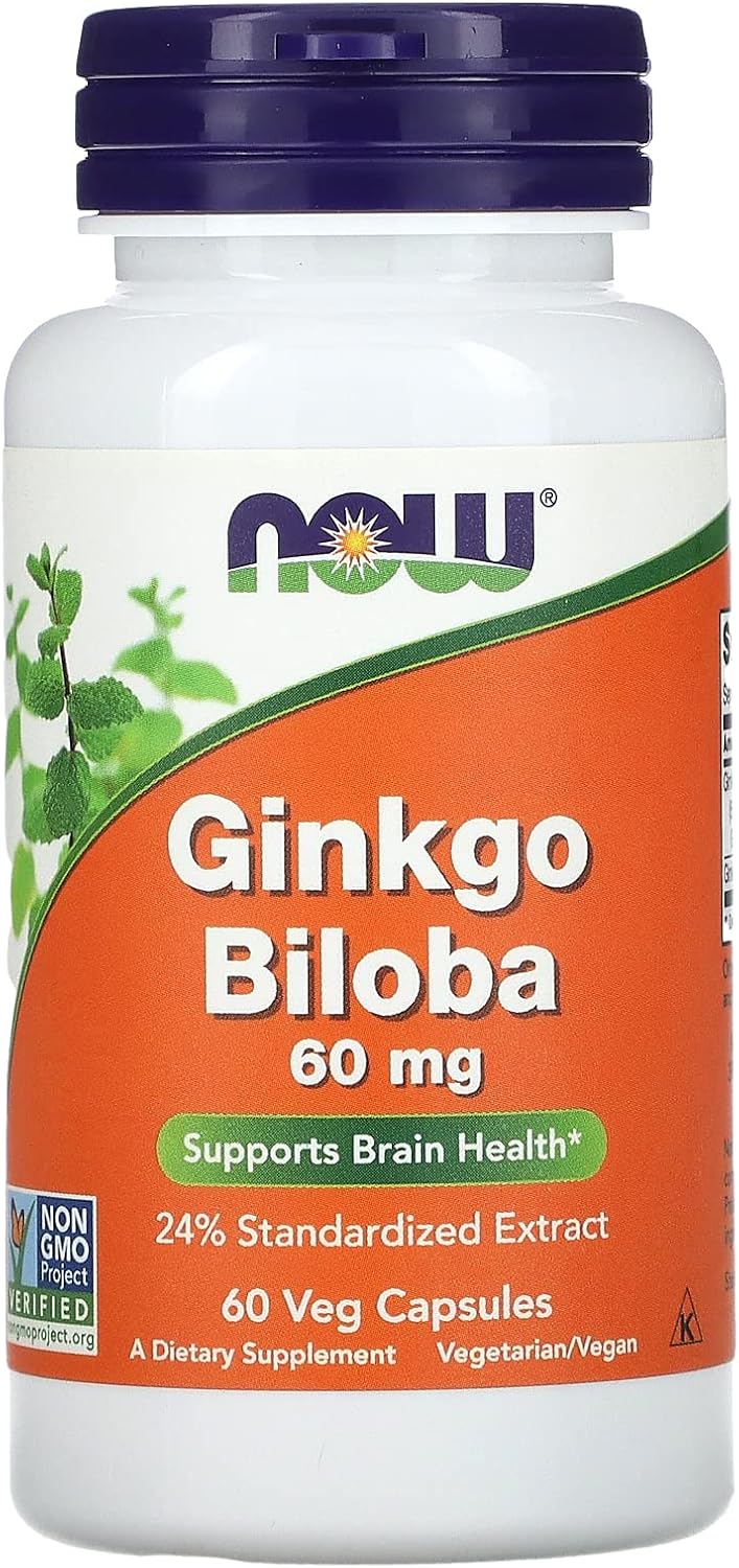60 Capsules of NOW Foods Ginkgo Biloba Extract 60mg with 24% Concentration