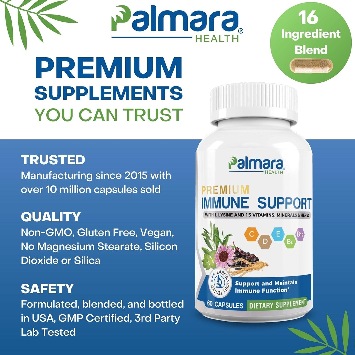 60 Capsules of Palmara Health Premium Immune Support Formula