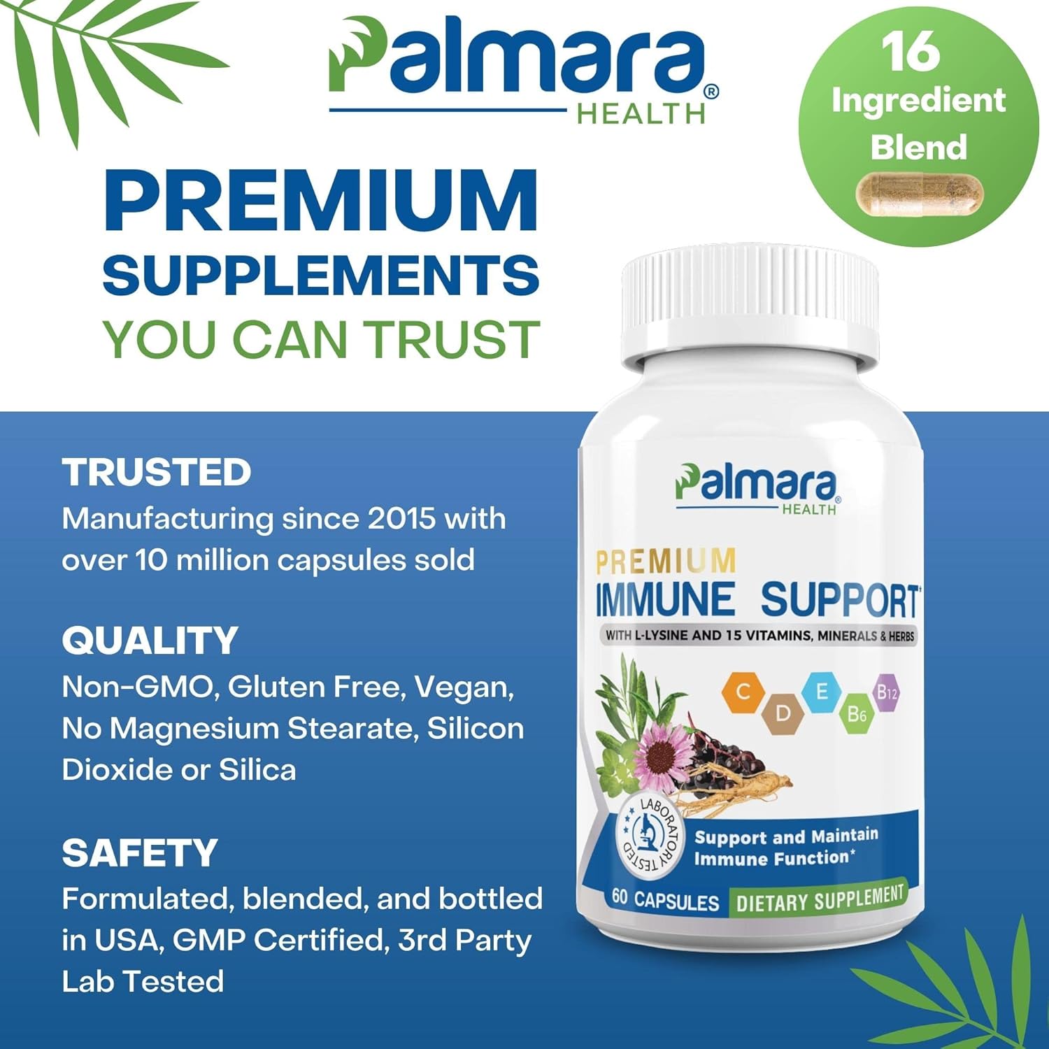 60 Capsules of Palmara Health Premium Immune Support Formula