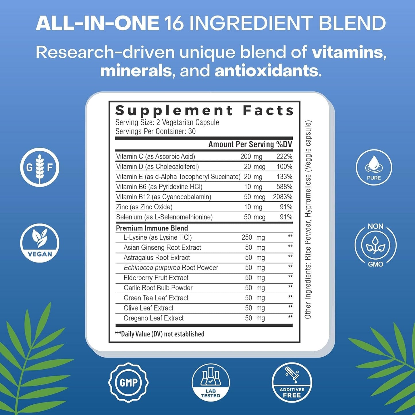 60 Capsules of Palmara Health Premium Immune Support Formula