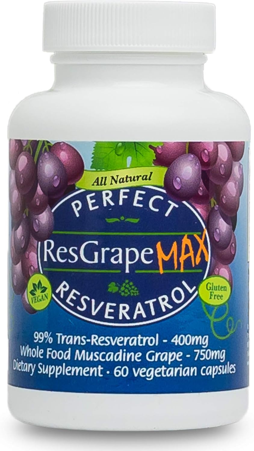 60 Capsules of Perfect ResGrape Resveratrol MAX with Trans-Resveratrol & Organic Muscadine Grapes for Anti-Aging Benefits