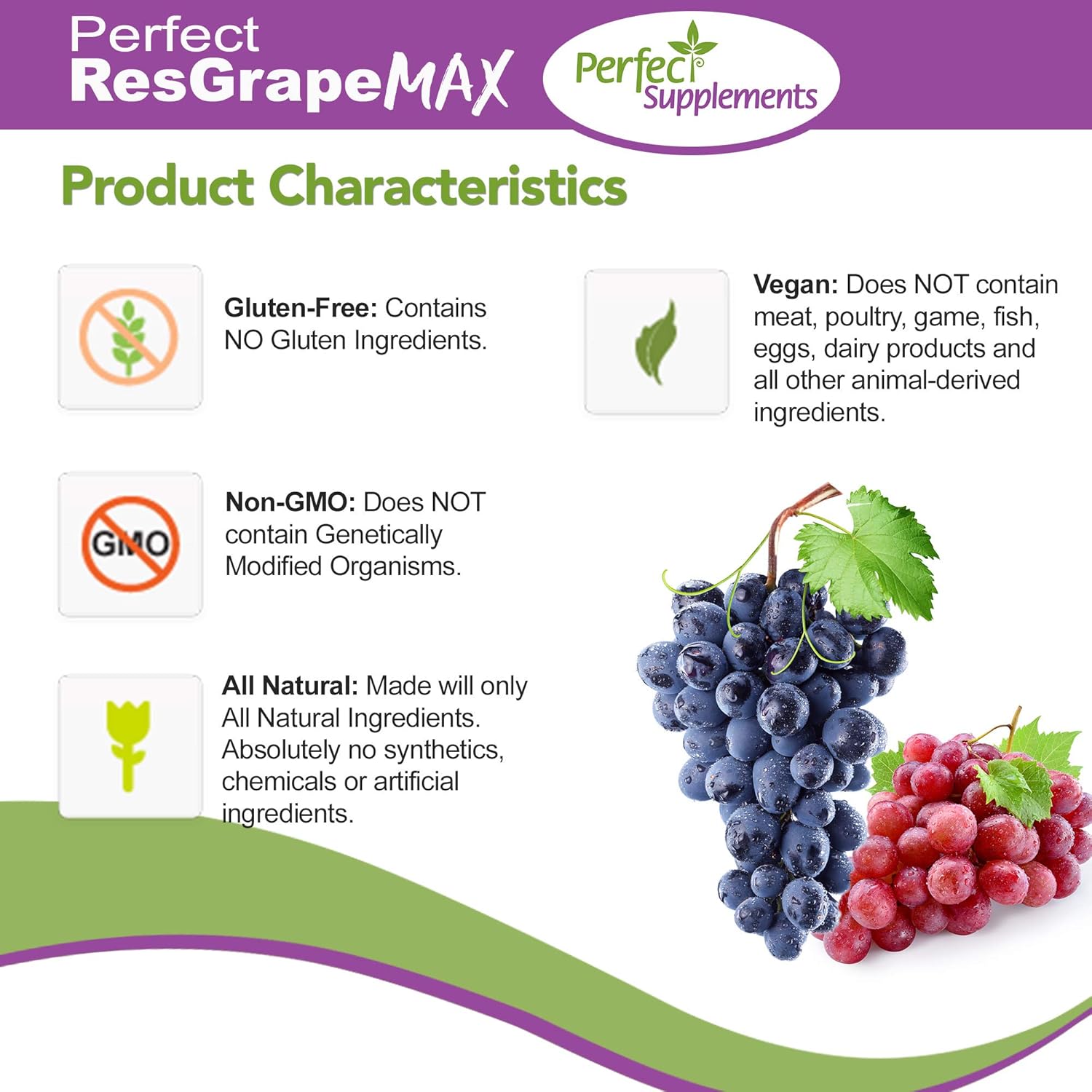 60 Capsules of Perfect ResGrape Resveratrol MAX with Trans-Resveratrol & Organic Muscadine Grapes for Anti-Aging Benefits