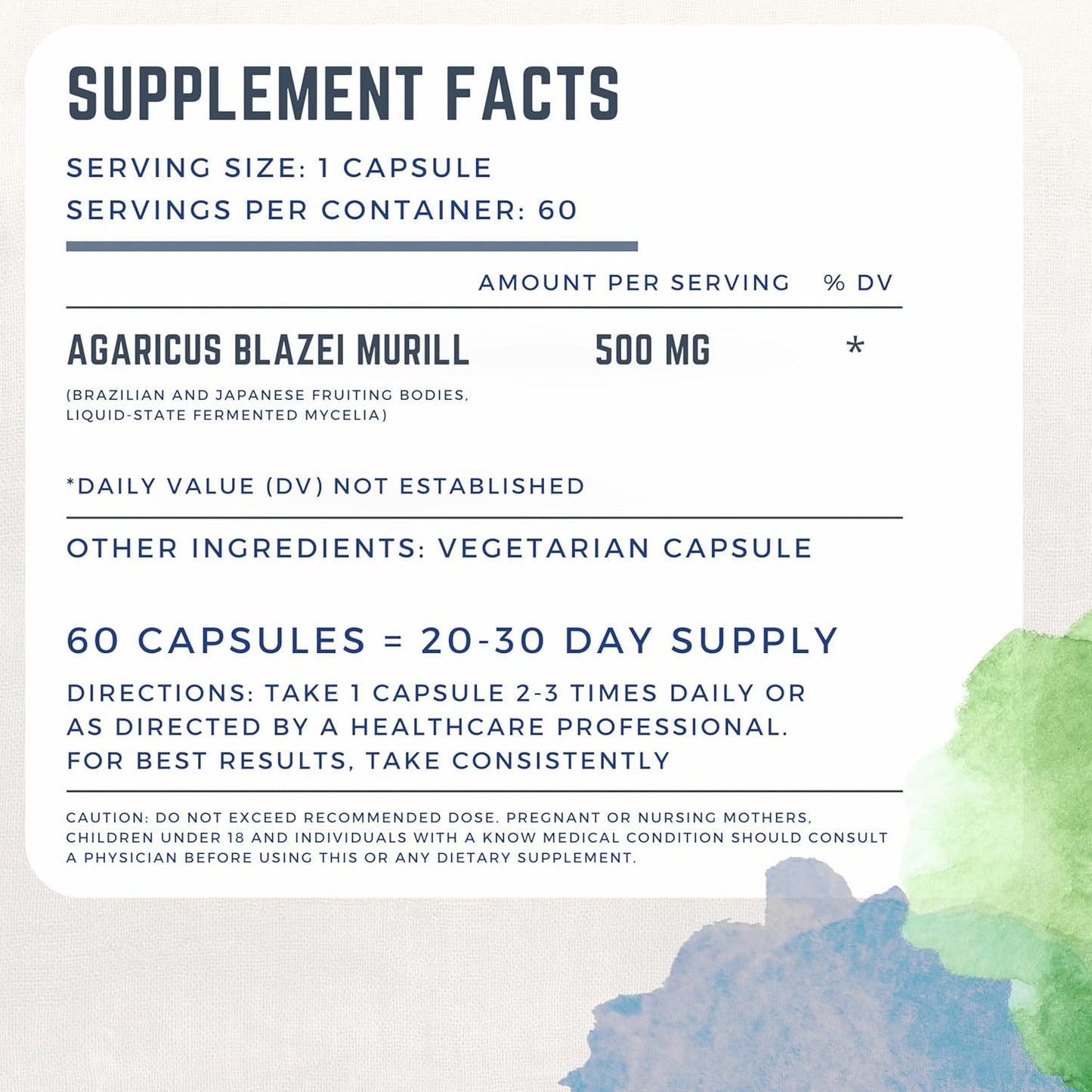 60 Capsules of Primordia Pure Agaricus Mushroom Supplement with Liquid State Fermentation for Stress Relief, Liver, and Immune Support