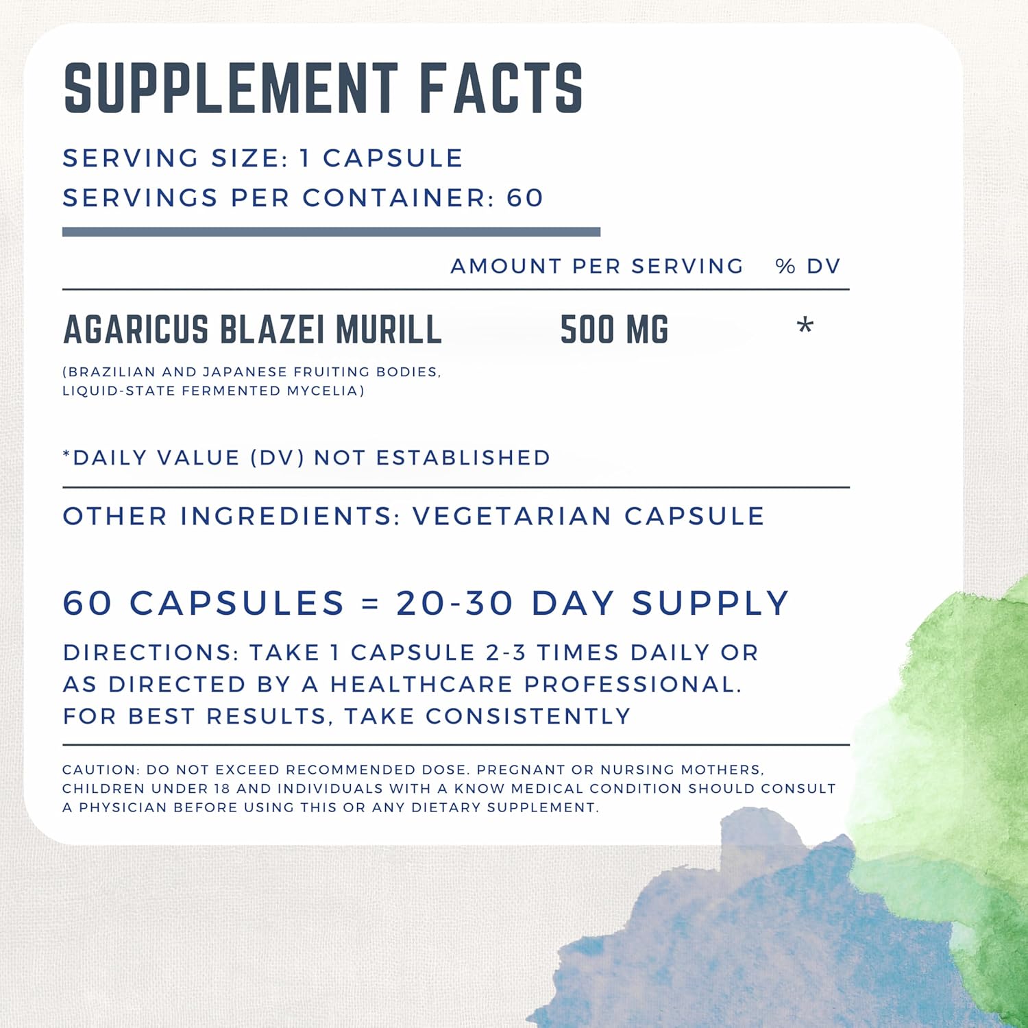 60 Capsules of Primordia Pure Agaricus Mushroom Supplement with Liquid State Fermentation for Stress Relief, Liver, and Immune Support