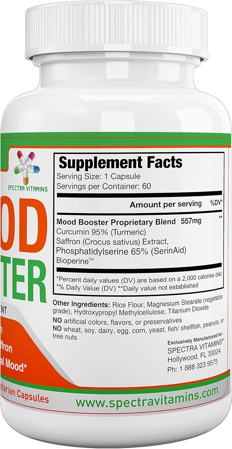 60 Capsules of Spectra Vitamins Mood Booster - Supports Optimal Mood, Stress Relief, Focus for Men and Women - Mood Enhancer Caps