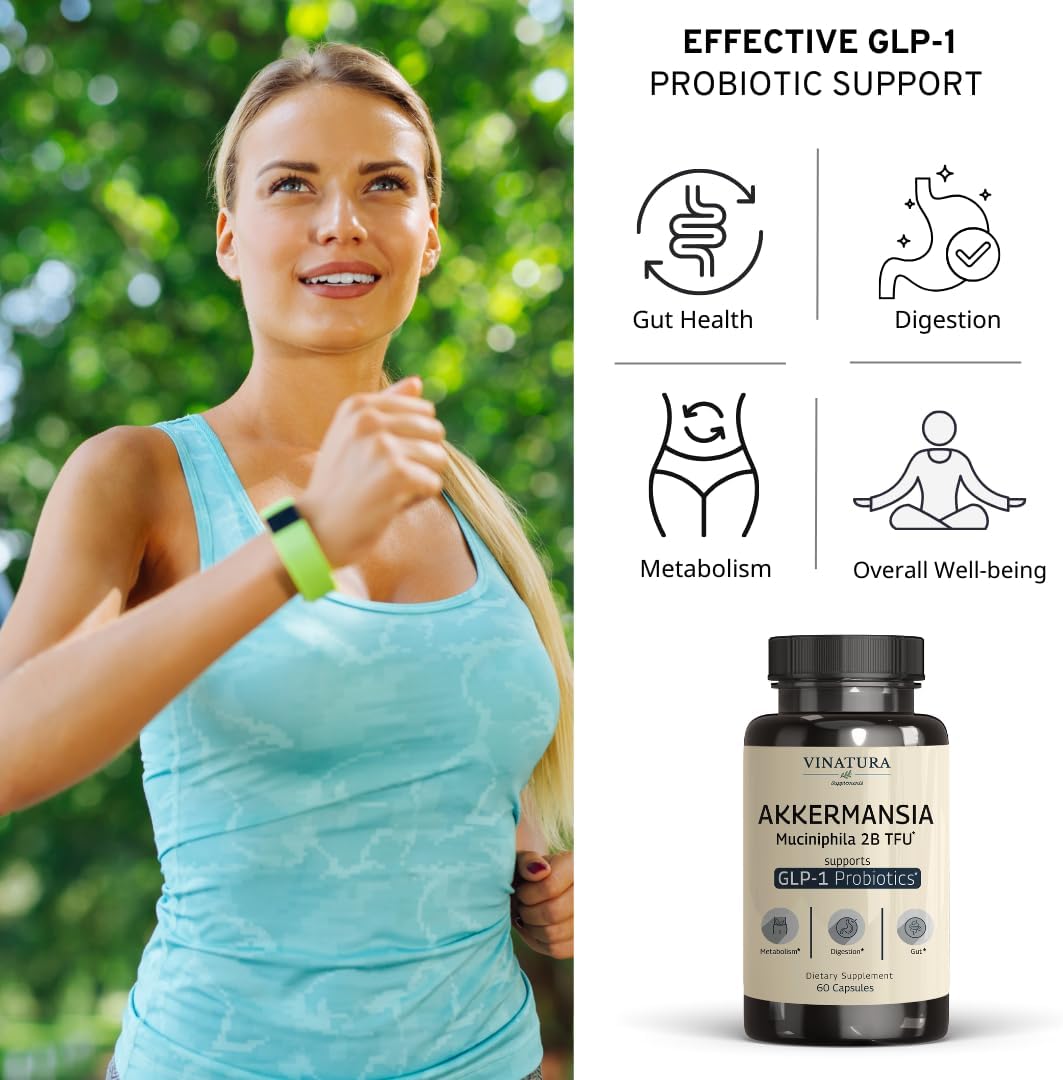 60 Capsules of VINATURA Akkermansia Probiotic with Akkermansia Munciniphila and GLP-1 Support - BoostGo Australia