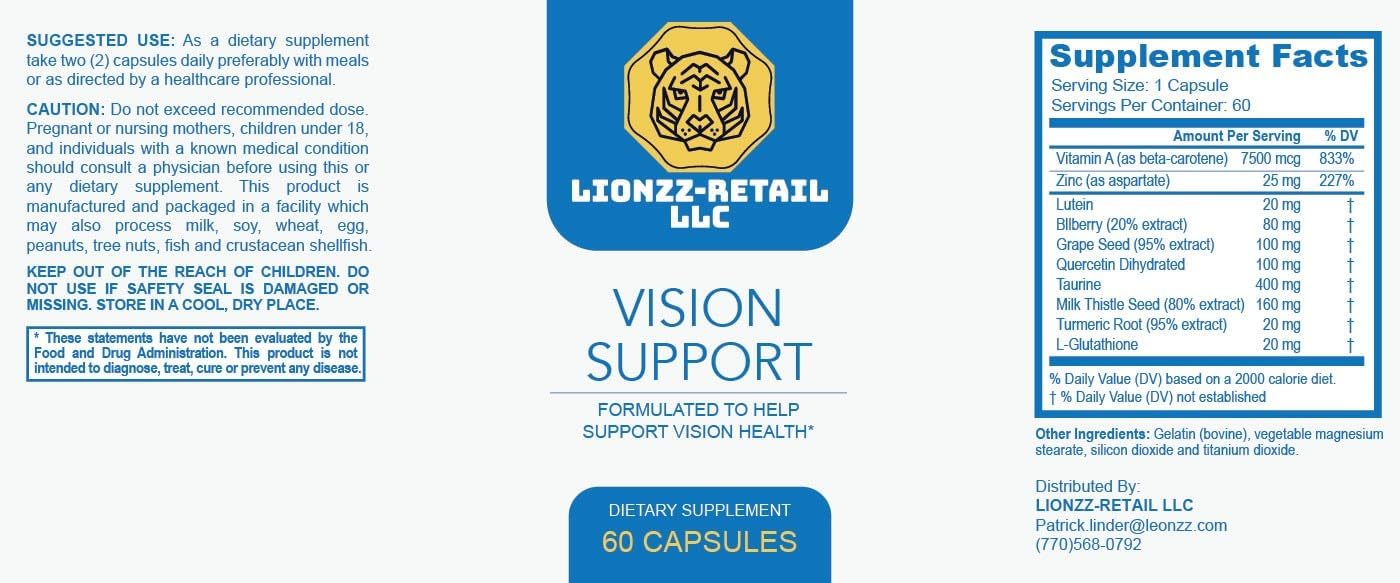 60 Capsules Vision Support Supplement from LIONZZ-REATIL LLC