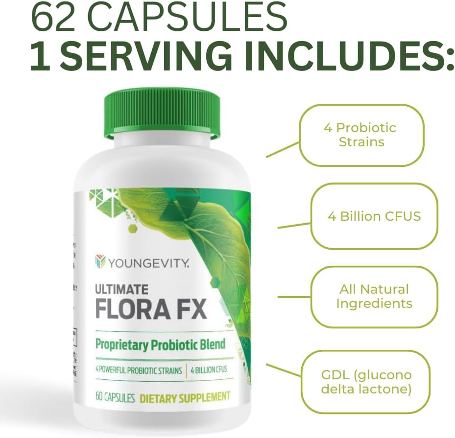 60 Capsules Youngevity Flora FX Pre & Pro Biotic Supplement for Gut Health