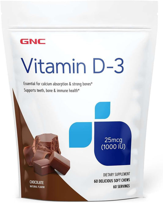 60 Chocolate Flavored GNC Vitamin D-3 Soft Chews - 1000IU (60 Servings) - BoostGo Australia