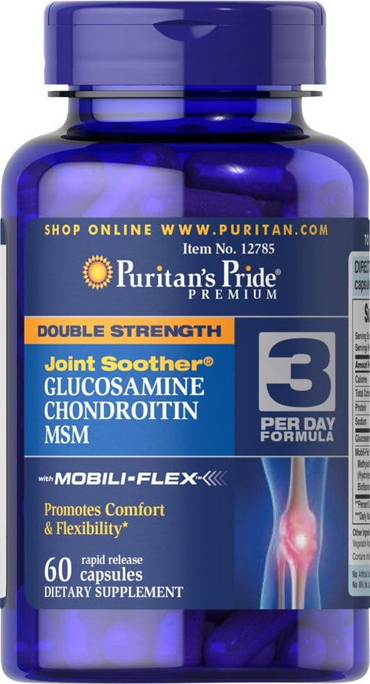 60 Coated Caplets Puritan's Pride Double Strength Glucosamine Chondroitin MSM Joint Support