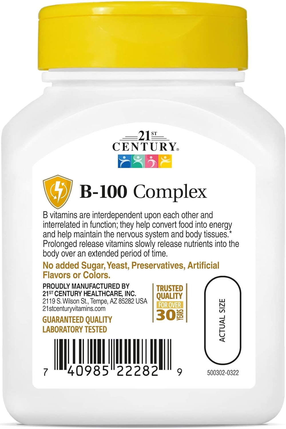 60 Count 21st Century B 100 Complex Prolonged Release Caplets for Optimal Health and Wellness