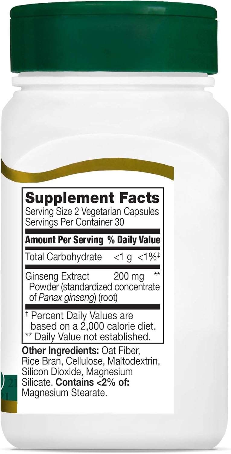 60 Count 21st Century Ginseng Extract Vegetarian Capsules for Energy and Immune Support