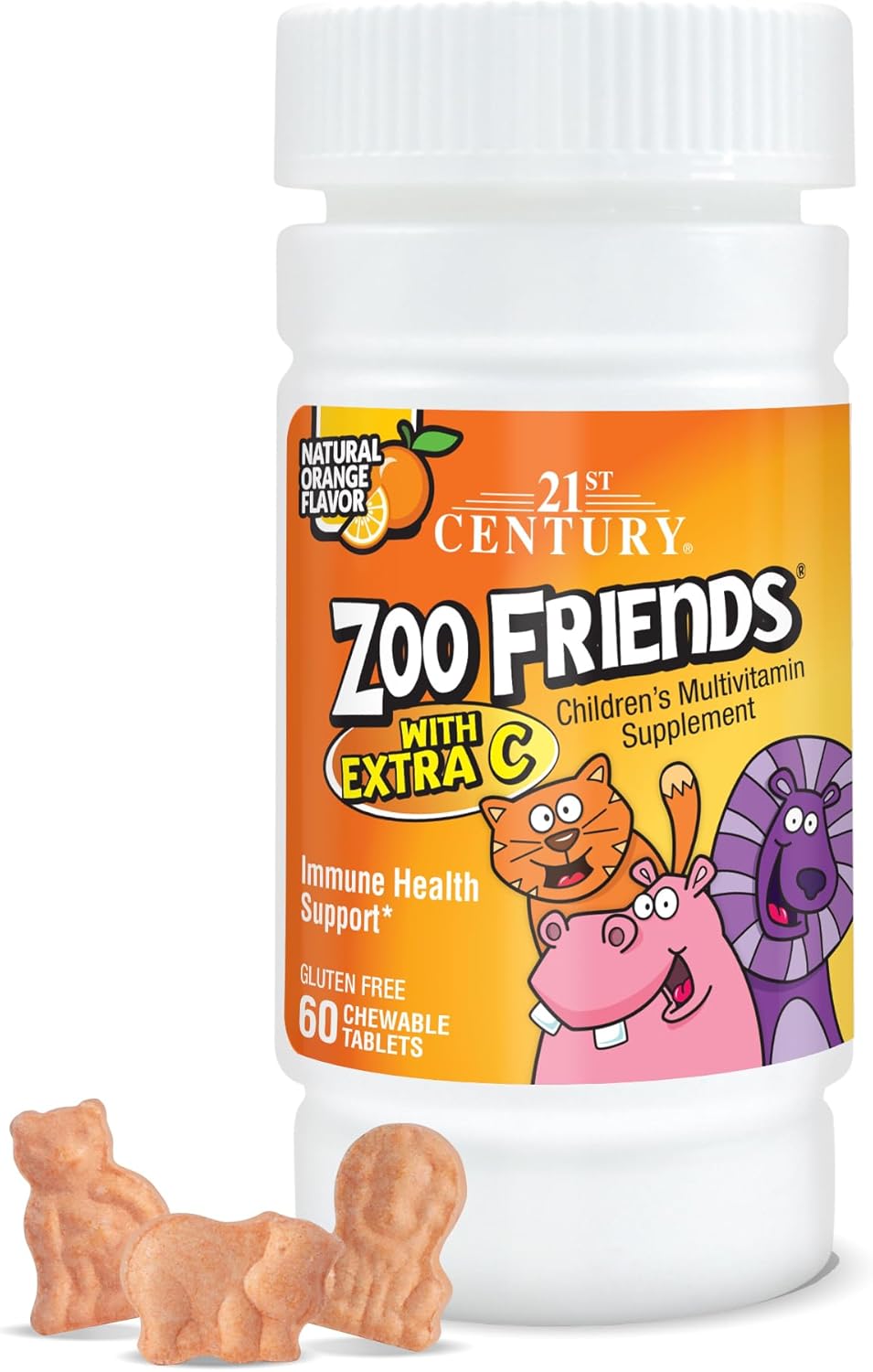 60 Count 21st Century Zoo Friends Chewable Tablets with Extra Vitamin C