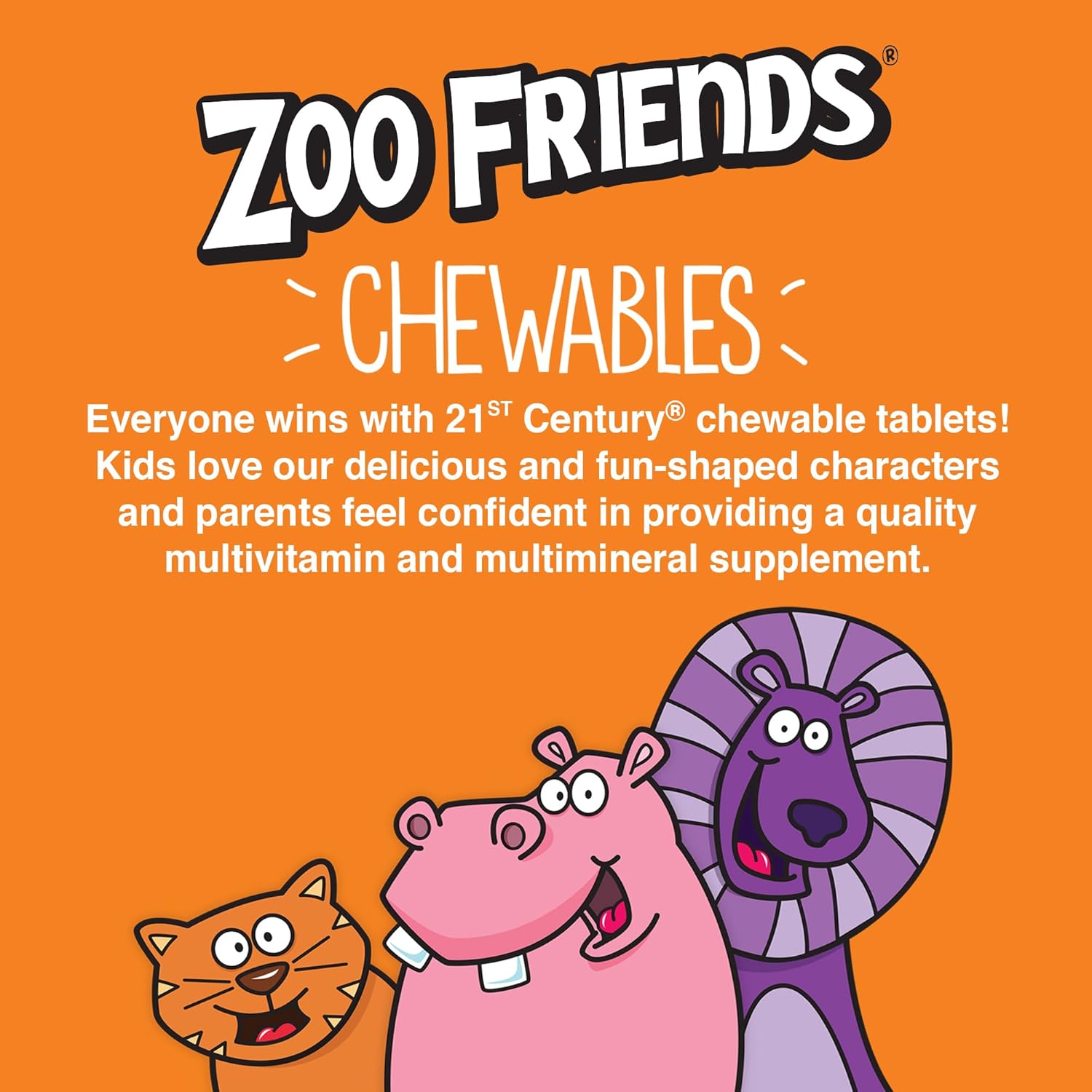 60 Count 21st Century Zoo Friends Chewable Tablets with Extra Vitamin C