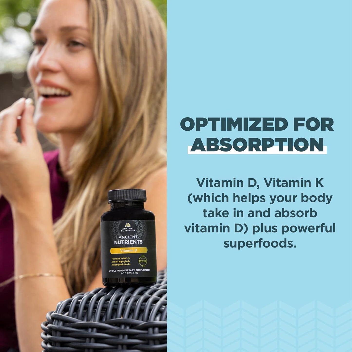 60 Count Ancient Nutrition Vitamin D and Vitamin C Capsules for Immune Support