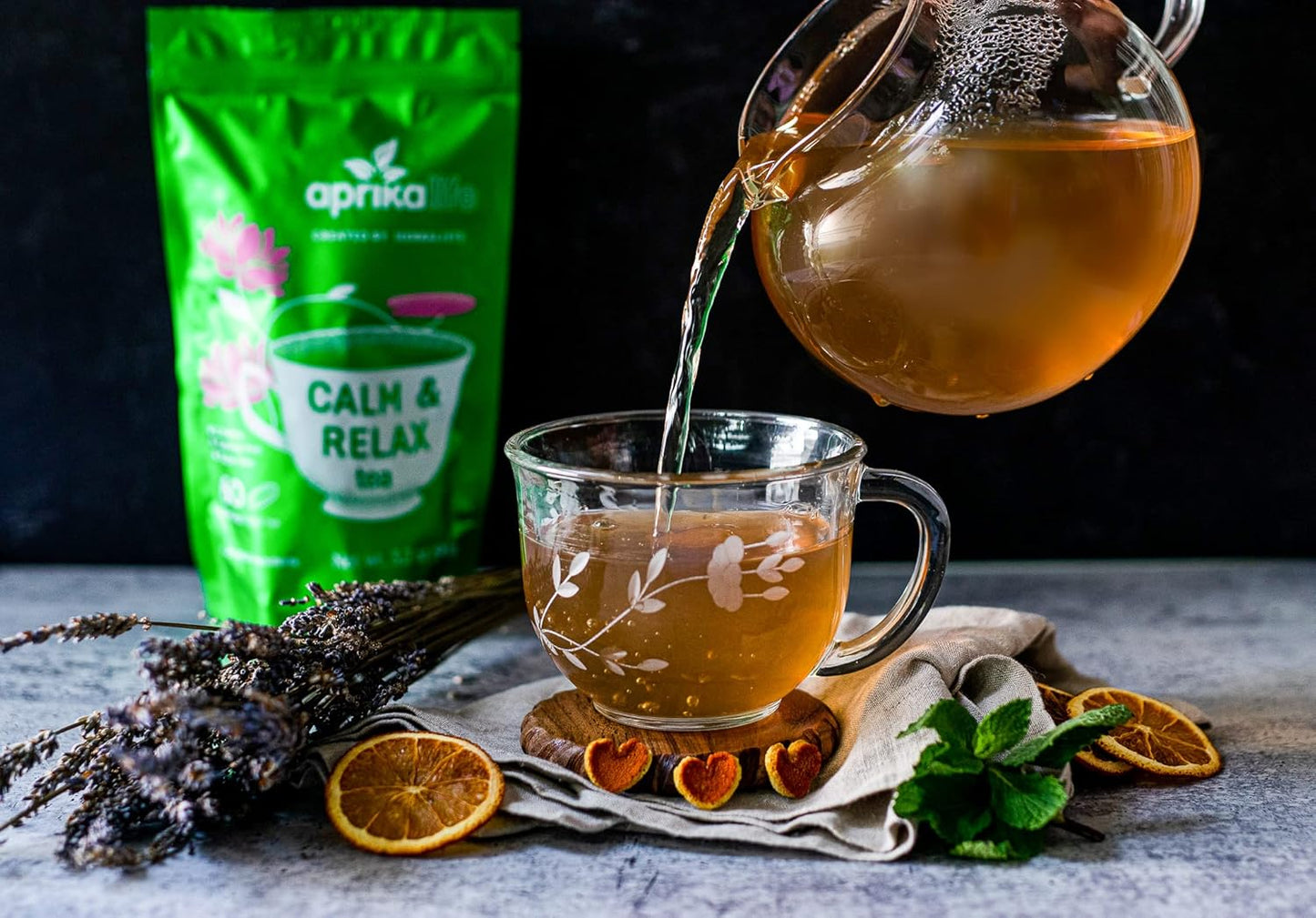 60 Count Aprikalife Herbal Tea Bags with Chamomile, Peppermint, and Lavender - Relaxing and Soothing Herbal Blend for Calmness and Serenity