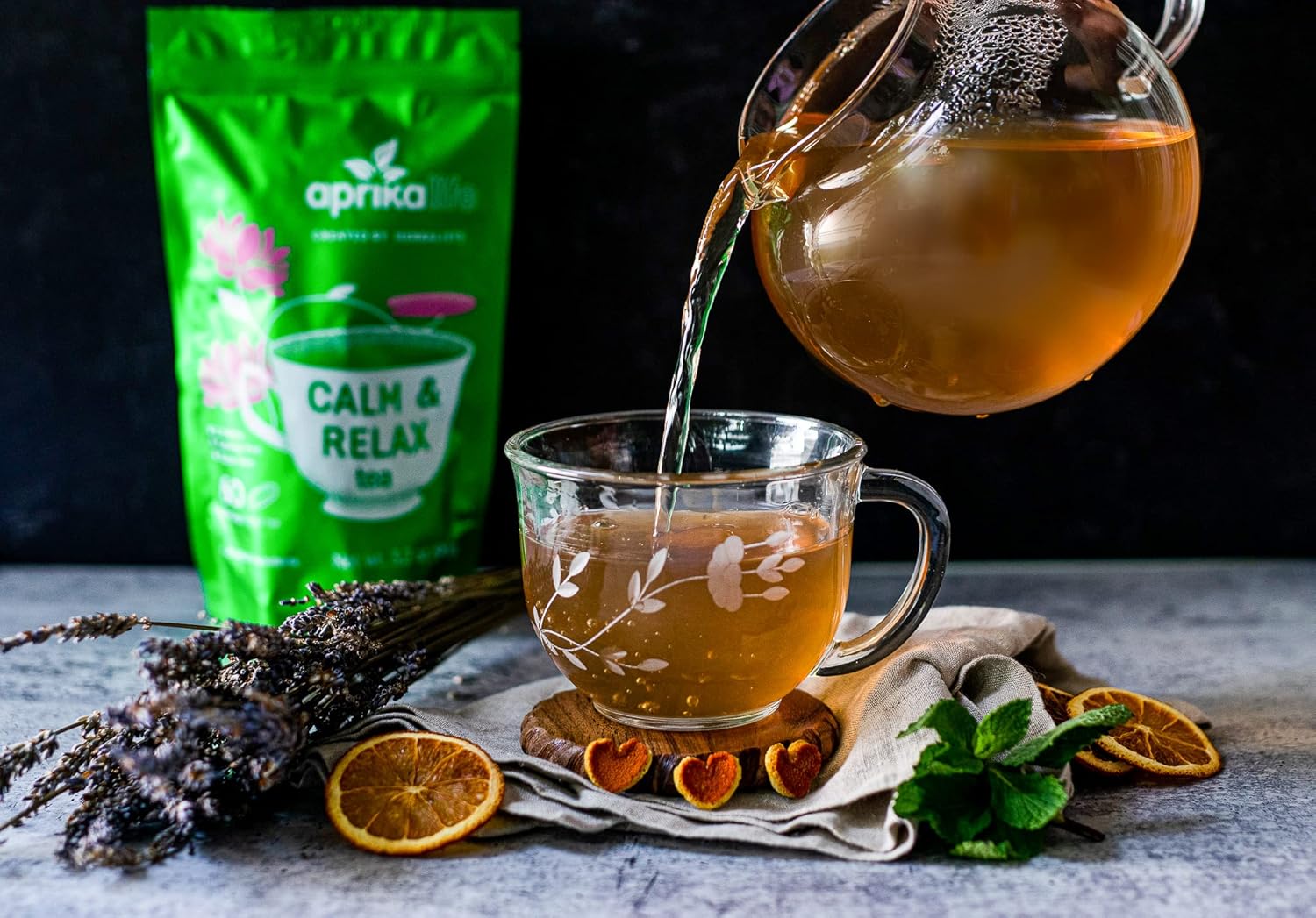 60 Count Aprikalife Herbal Tea Bags with Chamomile, Peppermint, and Lavender - Relaxing and Soothing Herbal Blend for Calmness and Serenity