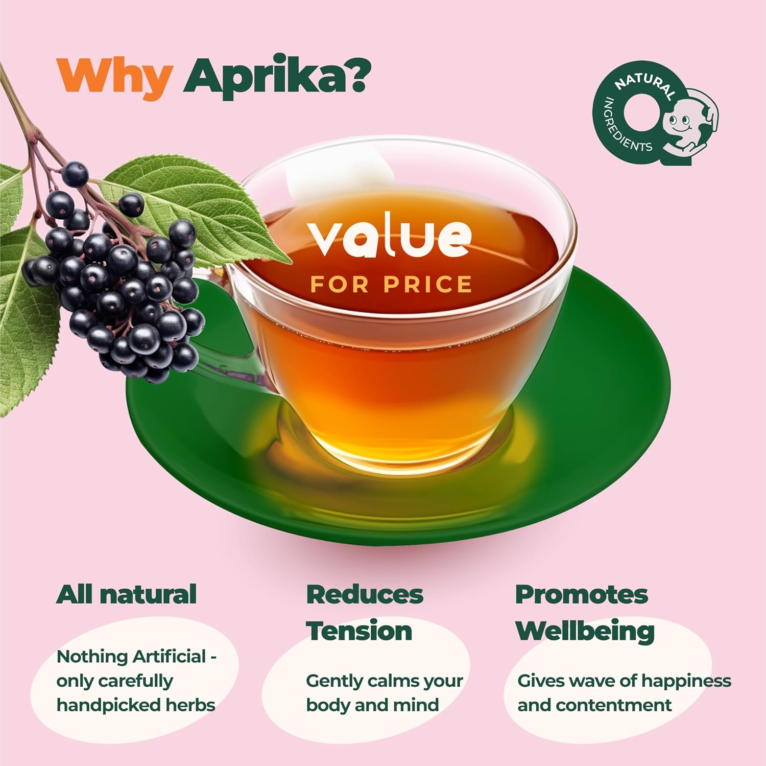 60 Count Aprikalife Herbal Tea Bags with Chamomile, Peppermint, and Lavender - Relaxing and Soothing Herbal Blend for Calmness and Serenity