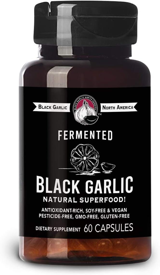 60 count Black Garlic Capsules - Natural Superfood Supplement 1,000mg per Serving
