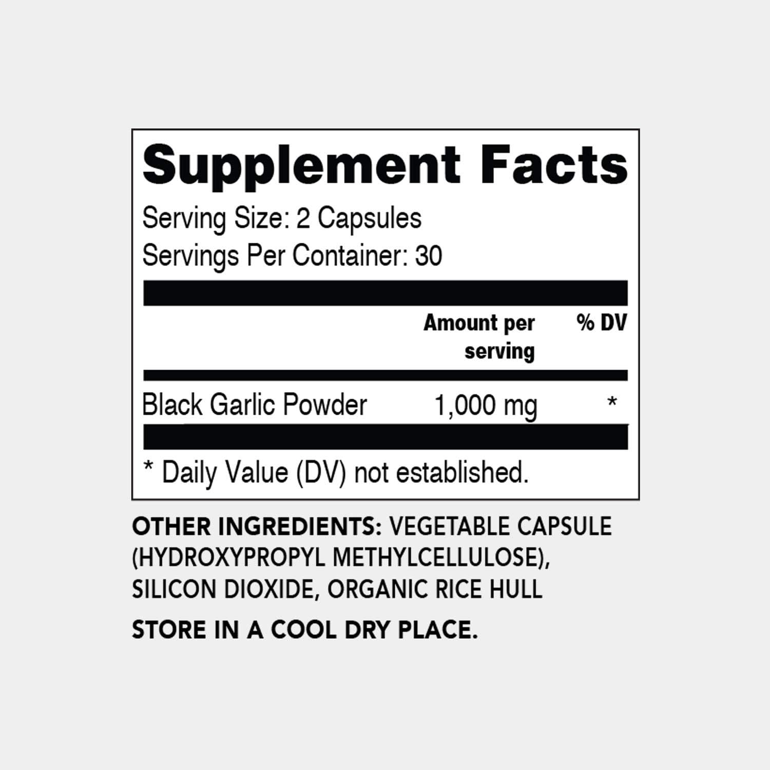 60 count Black Garlic Capsules - Natural Superfood Supplement 1,000mg per Serving