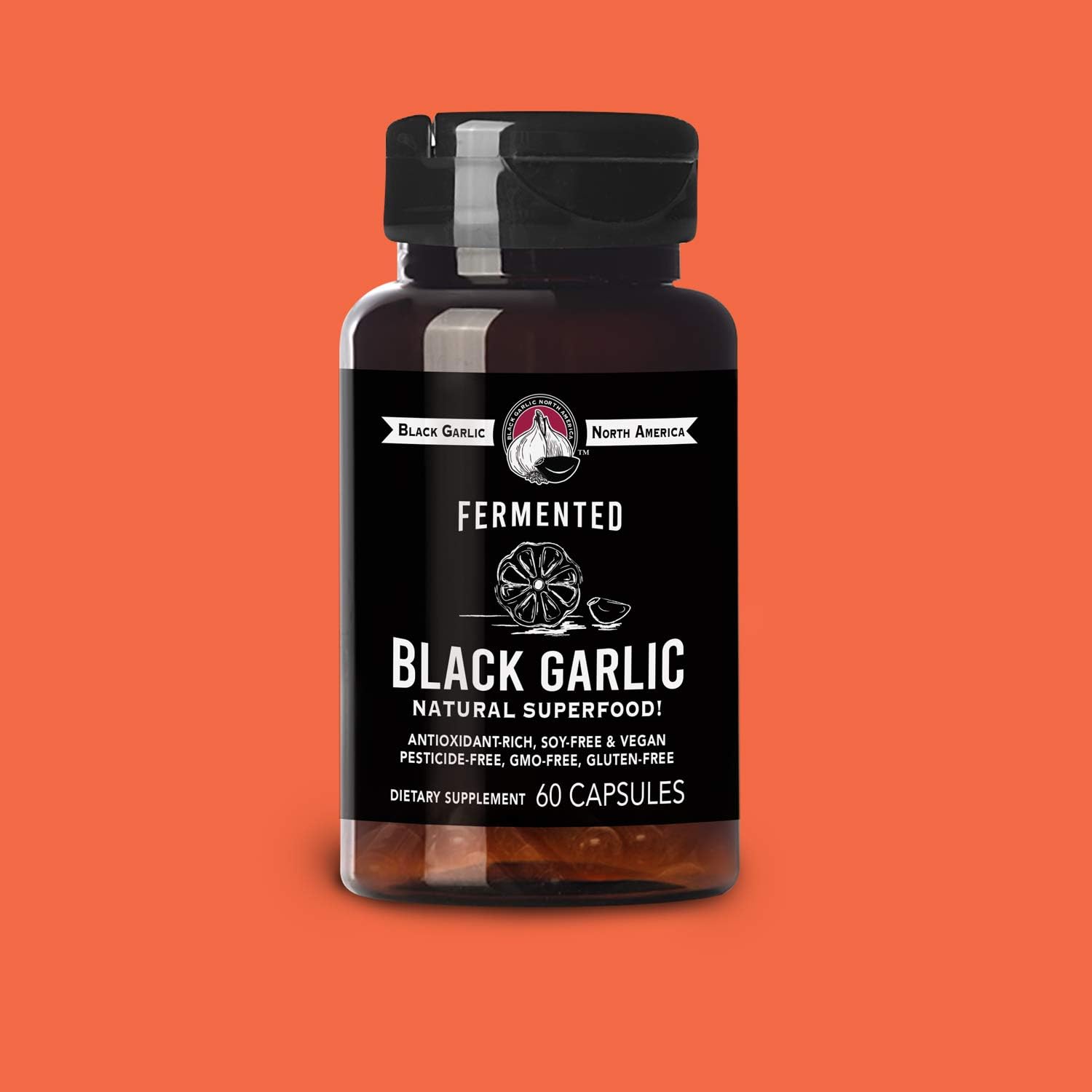 60 count Black Garlic Capsules - Natural Superfood Supplement 1,000mg per Serving