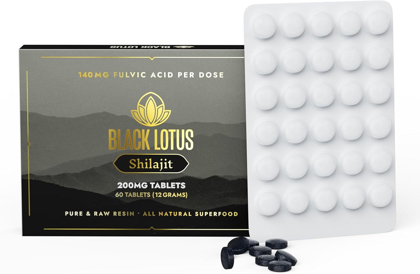 60 Count Black Lotus Shilajit Resin Tablets - 200mg Pure Natural Shilajit for Men & Women - Amino Acids, Fulvic Acid, Trace Minerals - Immune Support, Focus, Energy