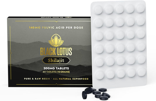 60 Count Black Lotus Shilajit Resin Tablets - 200mg Pure Natural Shilajit for Men & Women - Amino Acids, Fulvic Acid, Trace Minerals - Immune Support, Focus, Energy